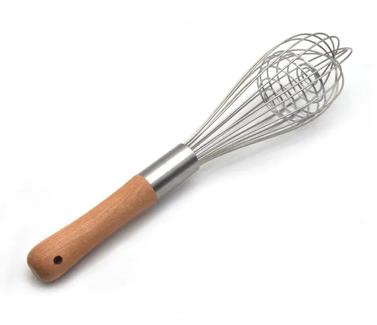11-Inch Wooden Handle Whisk & Stainless Steel Frother