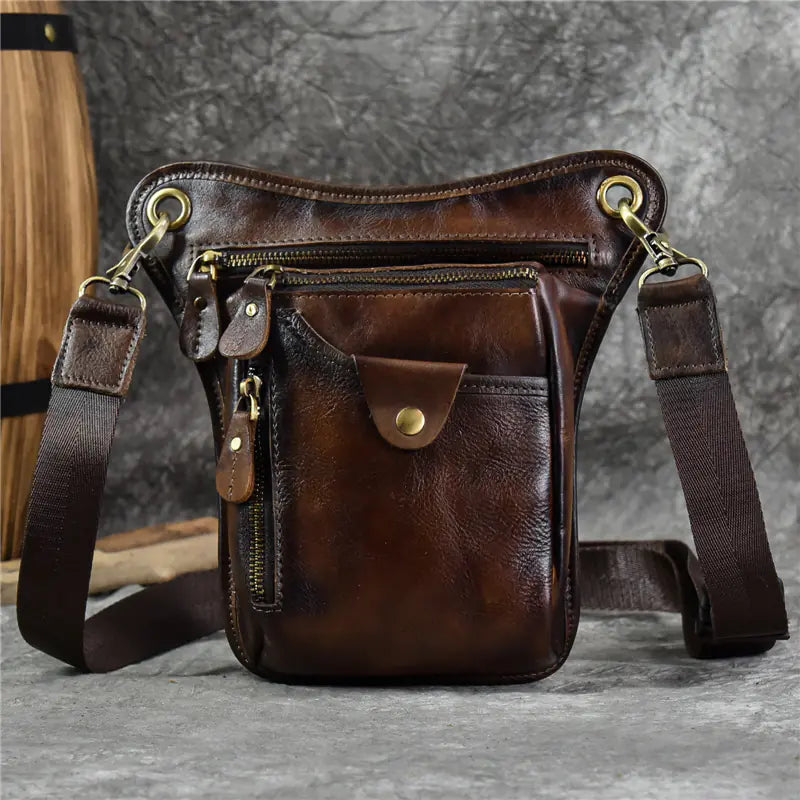 Men's Genuine Leather Big Leg Crossbody Shoulder Bag