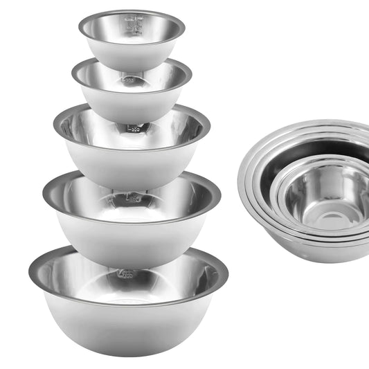 YGFRSTO Mixing Bowl Set of 5 Stainless Steel Mixing Bowls Nesting Whisking Bowl Set for Cooking Baking Serving Food/Salad Prep