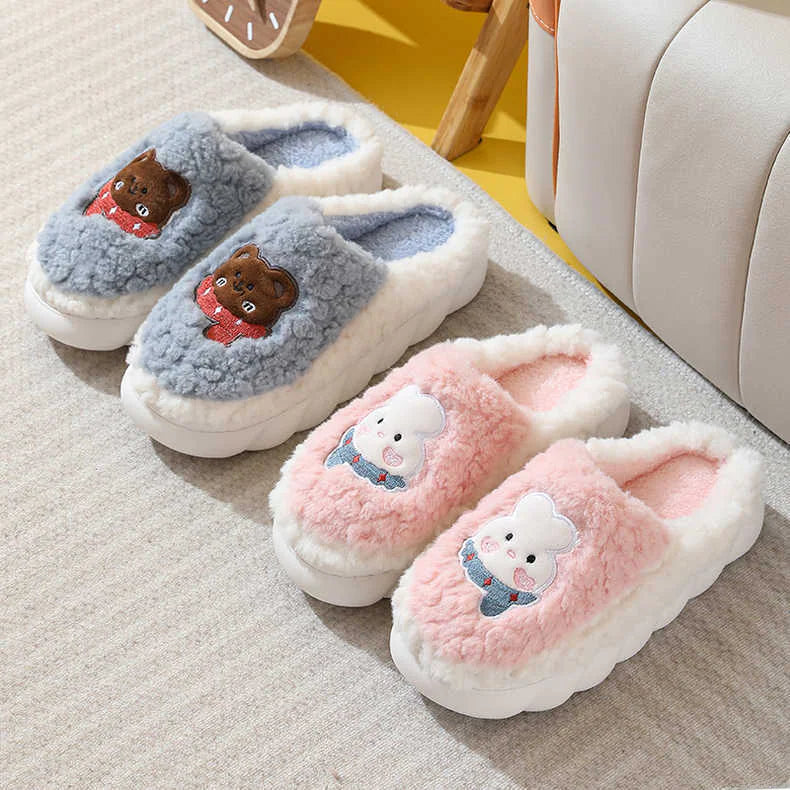 Winter Cartoon Thick Sole Cotton Slippers for Home
